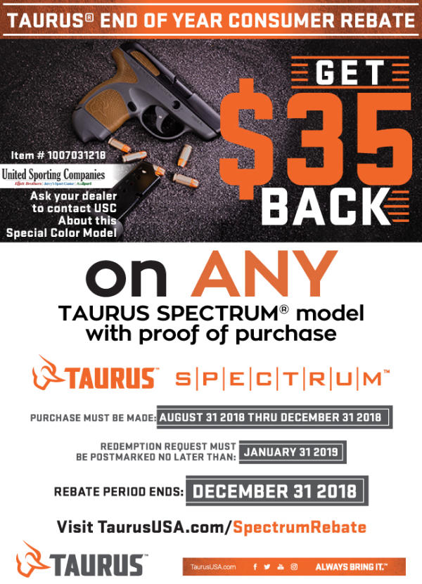 Taurus USA Spectrum 380 Auto Rebate Shooting Wire