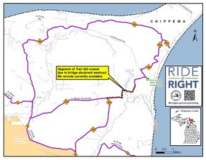 trail snowmobile eastern sections michigan closed covering washout excessive forcing closure segments temporary bridge water two
