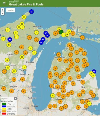 Michigan: dry weather boosts fire risk around state, especially in northern Lower Peninsula